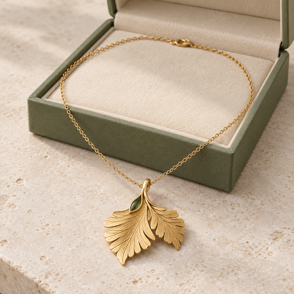 Golden Ginkgo Leaf Pendant Necklace – Nature-Inspired Elegance & Timeless Beauty