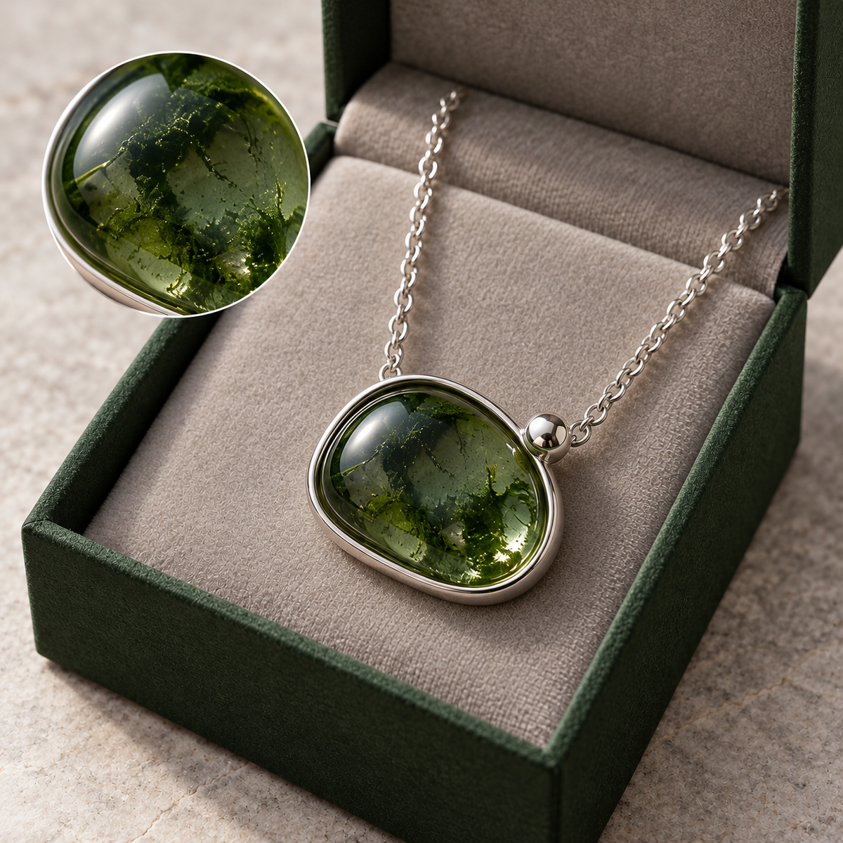 Forest Green Stone Pendant Necklace – Natural Elegance & Minimalist Beauty
