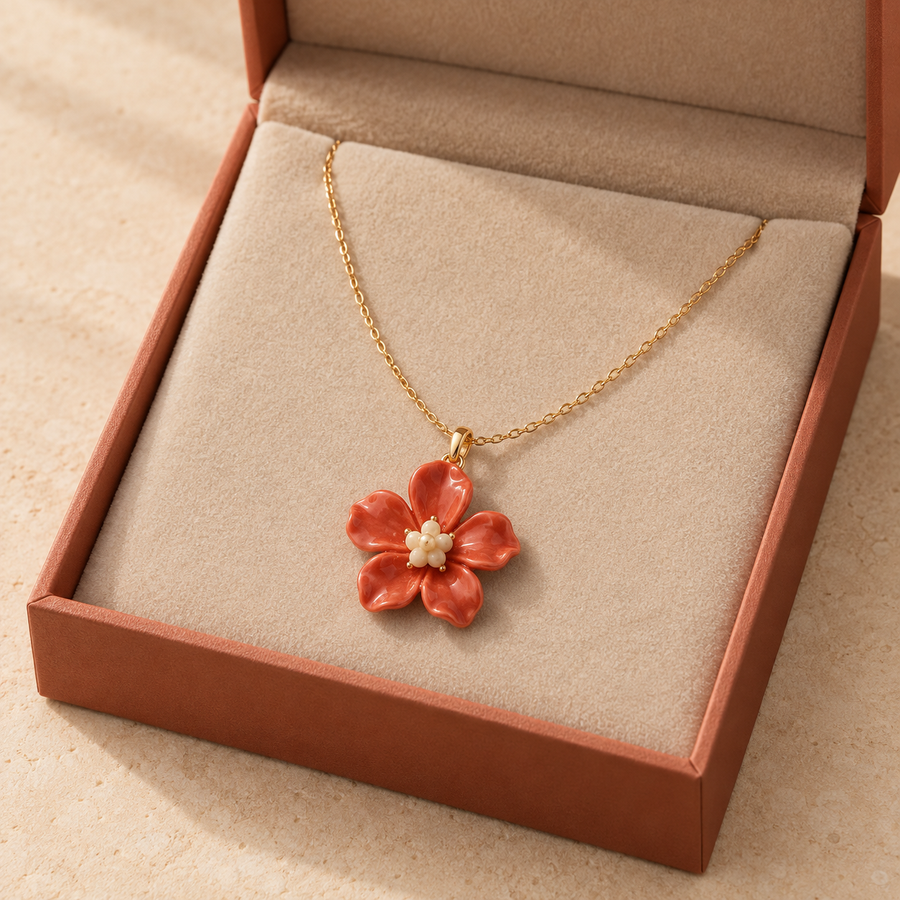 Coral Blossom Pendant Necklace – Romantic Floral Charm & Effortless Elegance