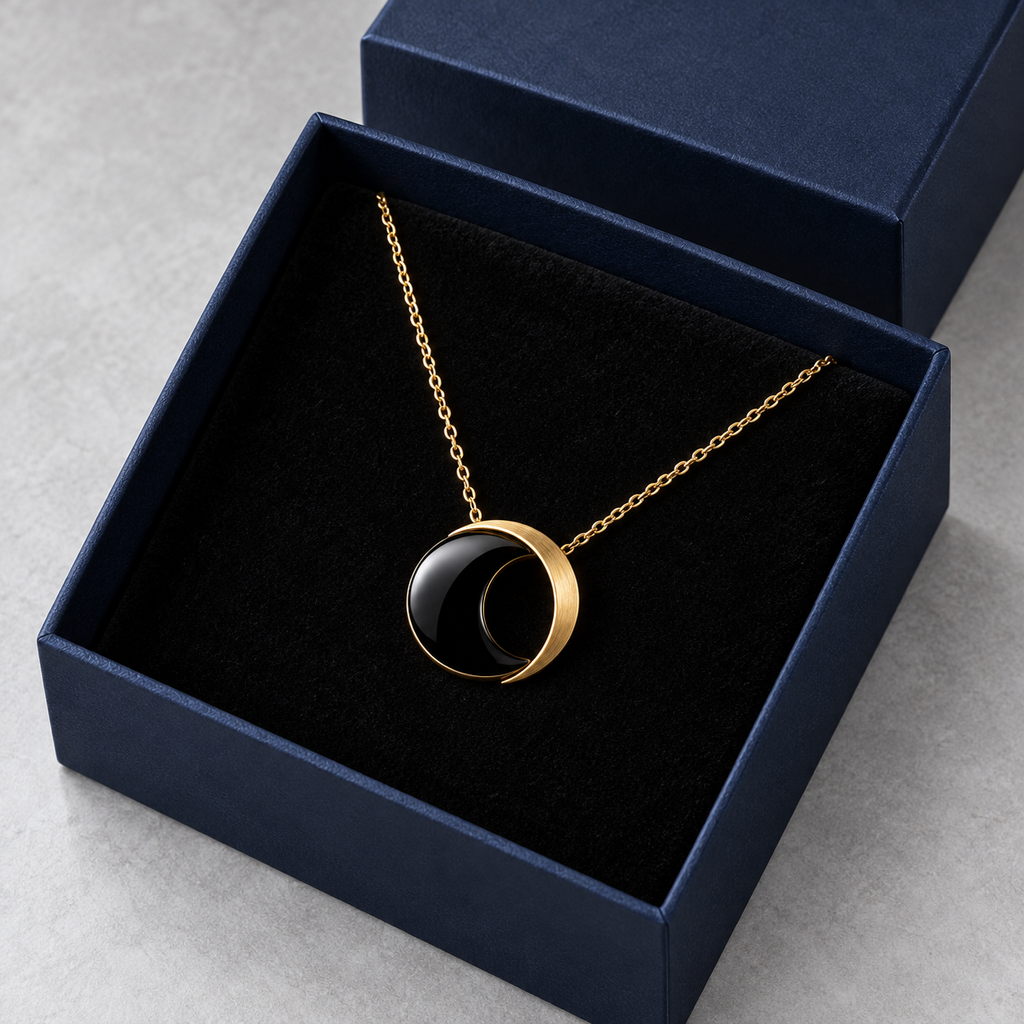 Black Onyx Crescent Moon Necklace – Timeless Elegance & Celestial Beauty