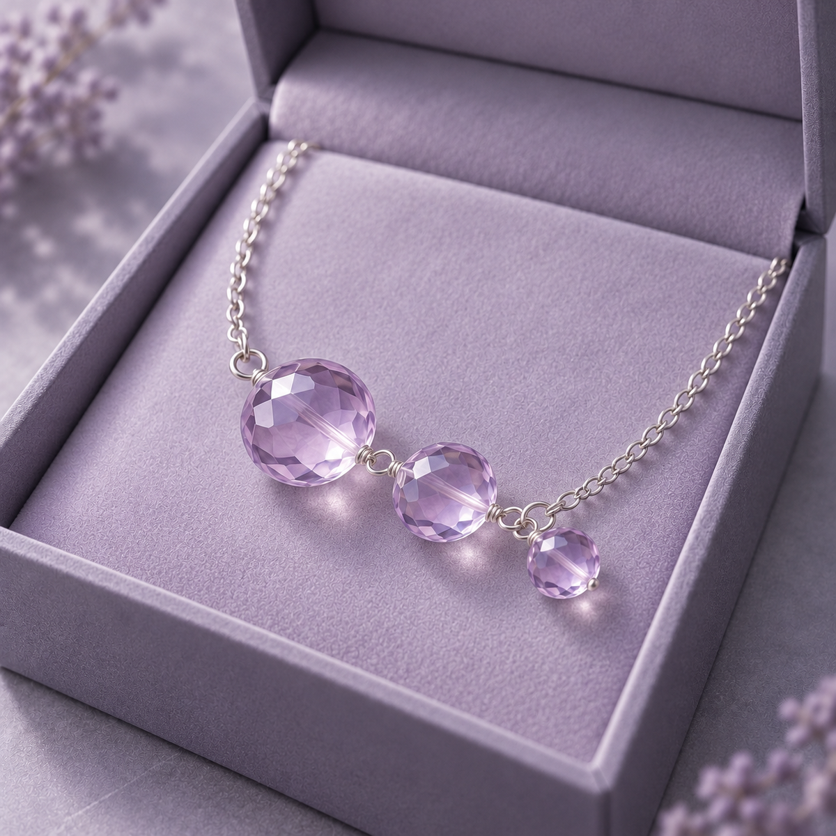 Lavender Crystal Beaded Necklace – Delicate Purple Elegance & Romantic Charm