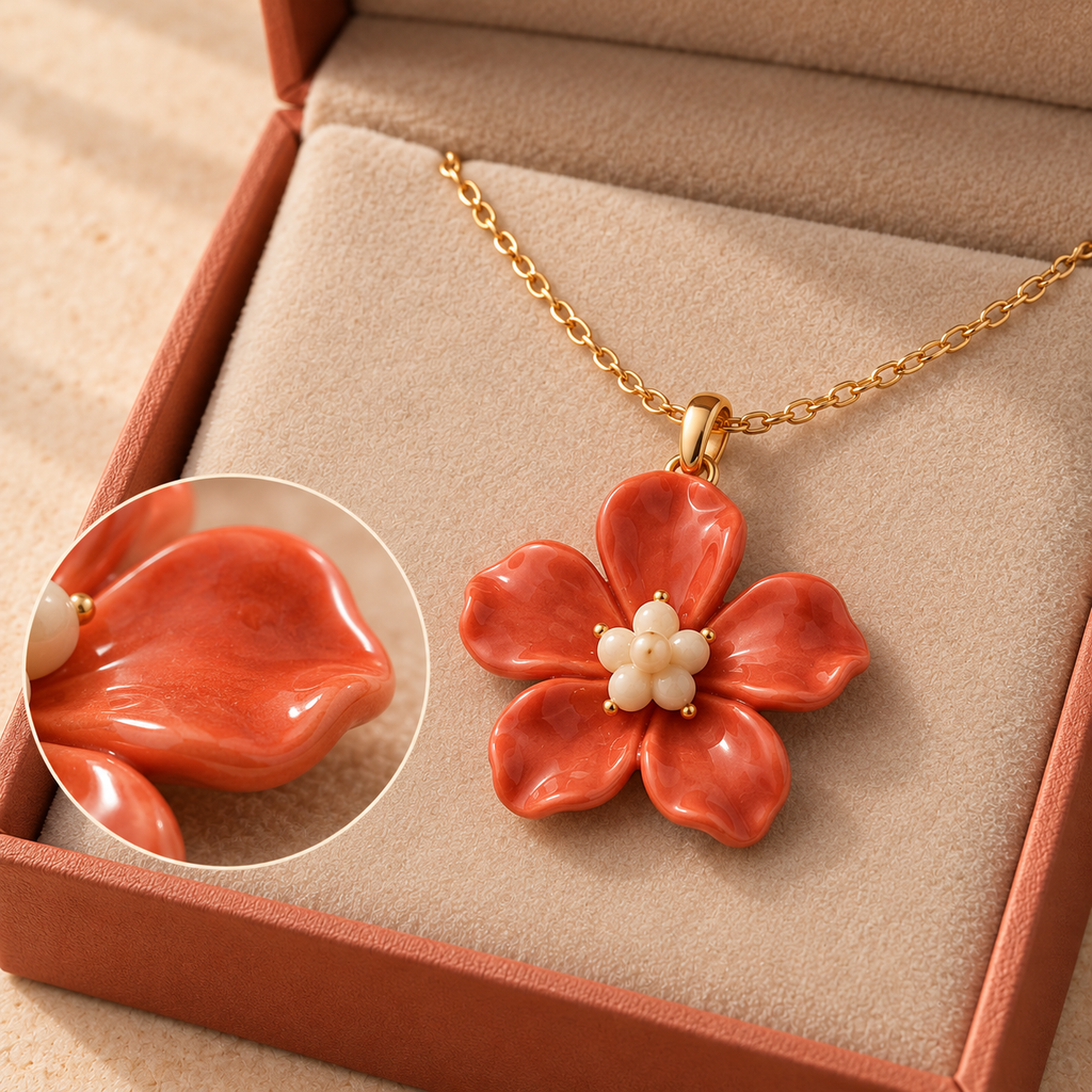 Coral Blossom Pendant Necklace – Romantic Floral Charm & Effortless Elegance