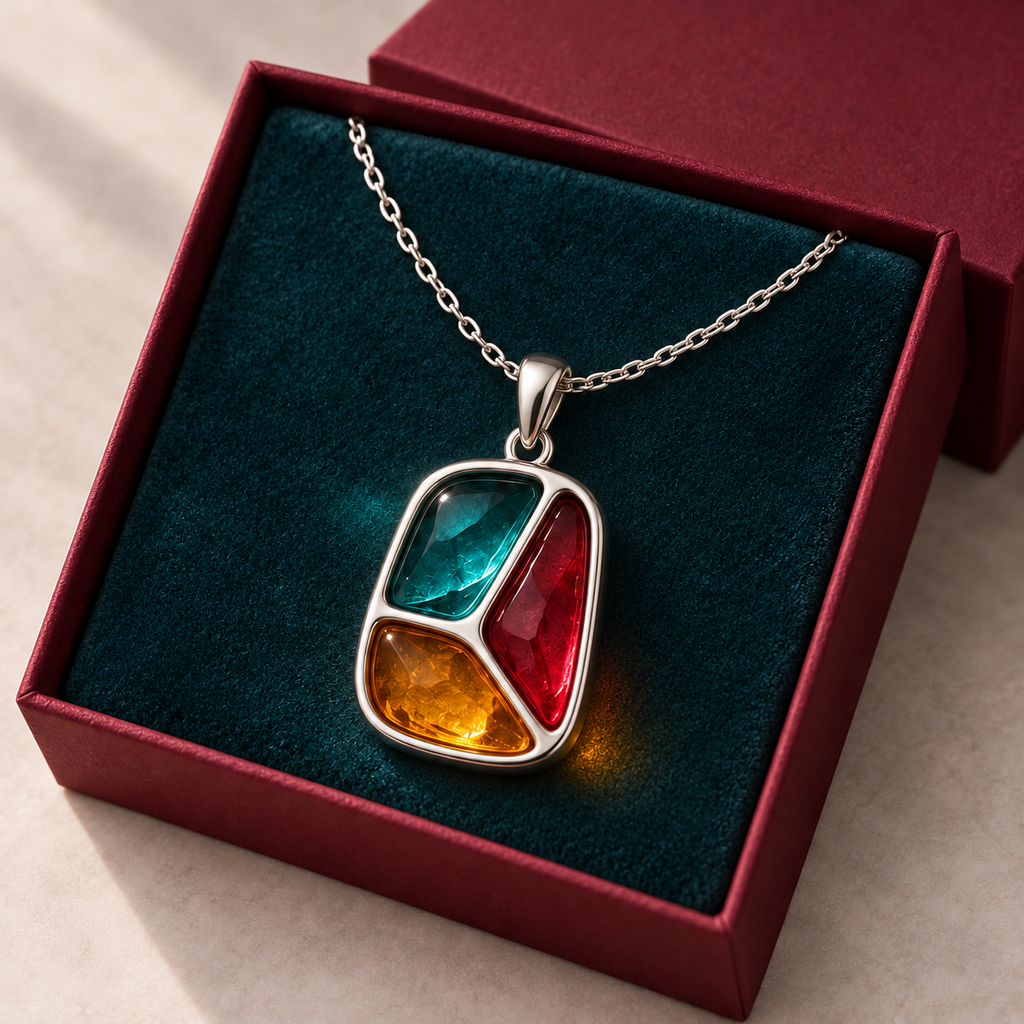 Colorful Stained Glass Pendant Necklace – Artistic Elegance & Vibrant Geometric Beauty