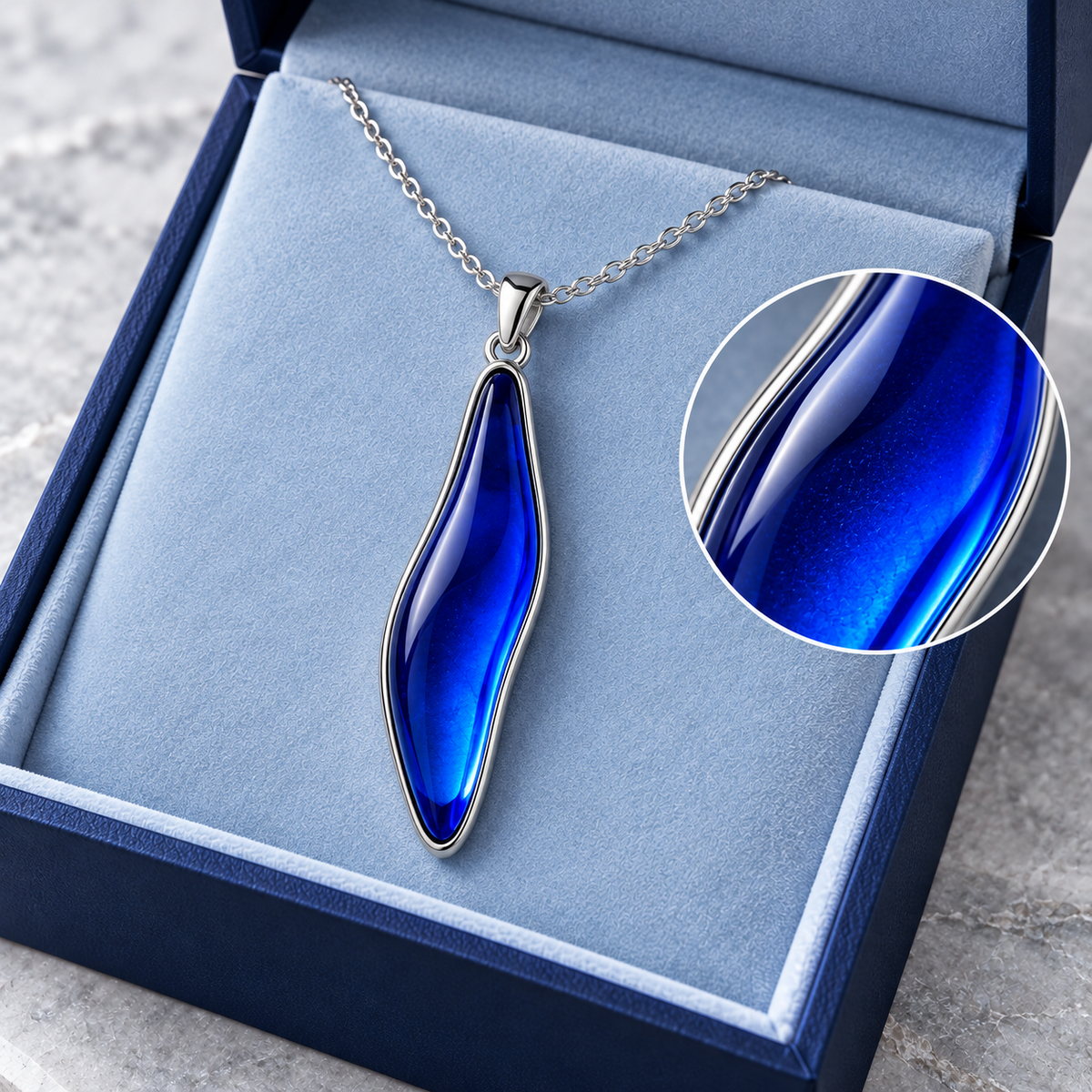 Ocean Blue Crystal Pendant Necklace – Elegant Wave Design & Timeless Beauty