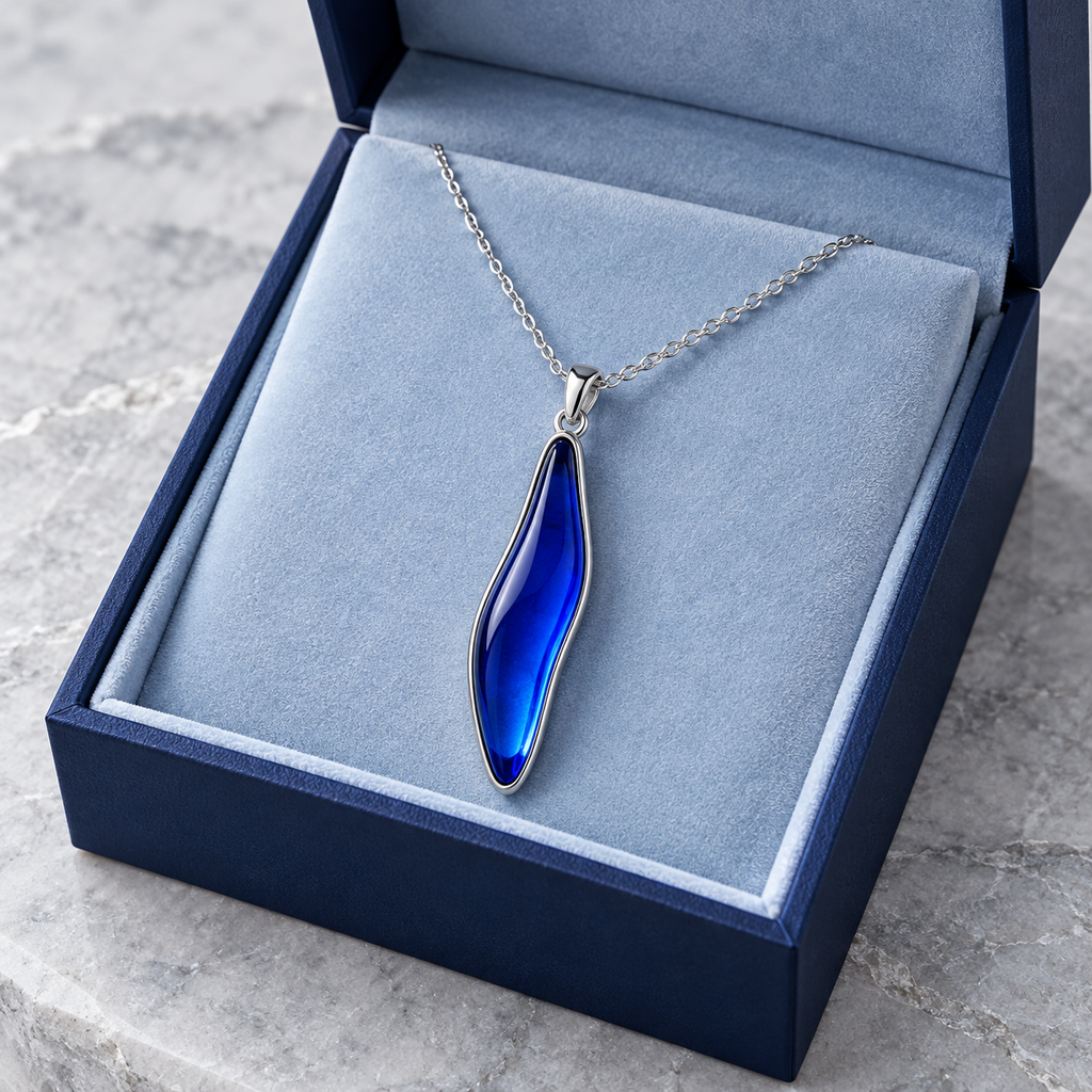 Ocean Blue Crystal Pendant Necklace – Elegant Wave Design & Timeless Beauty
