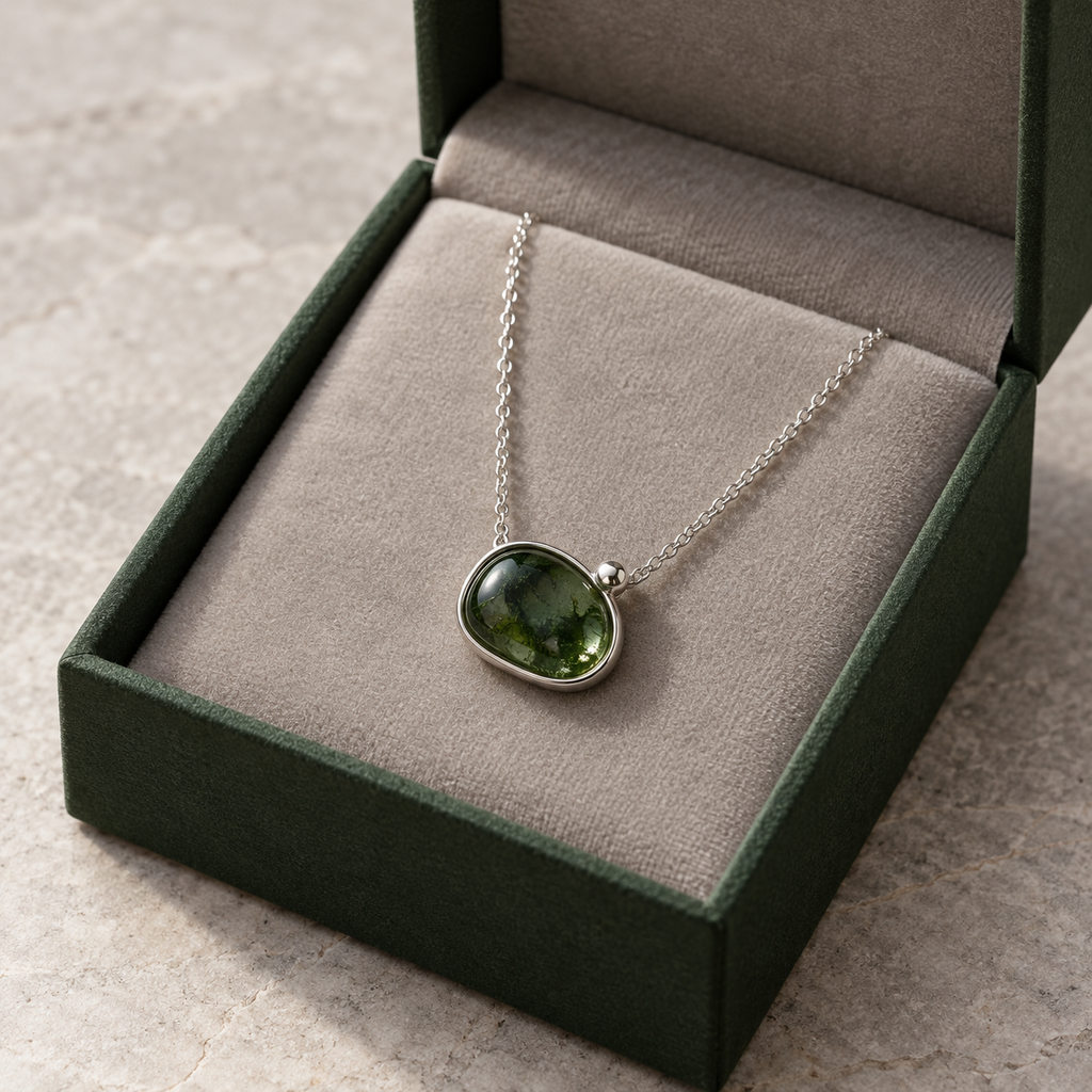Forest Green Stone Pendant Necklace – Natural Elegance & Minimalist Beauty