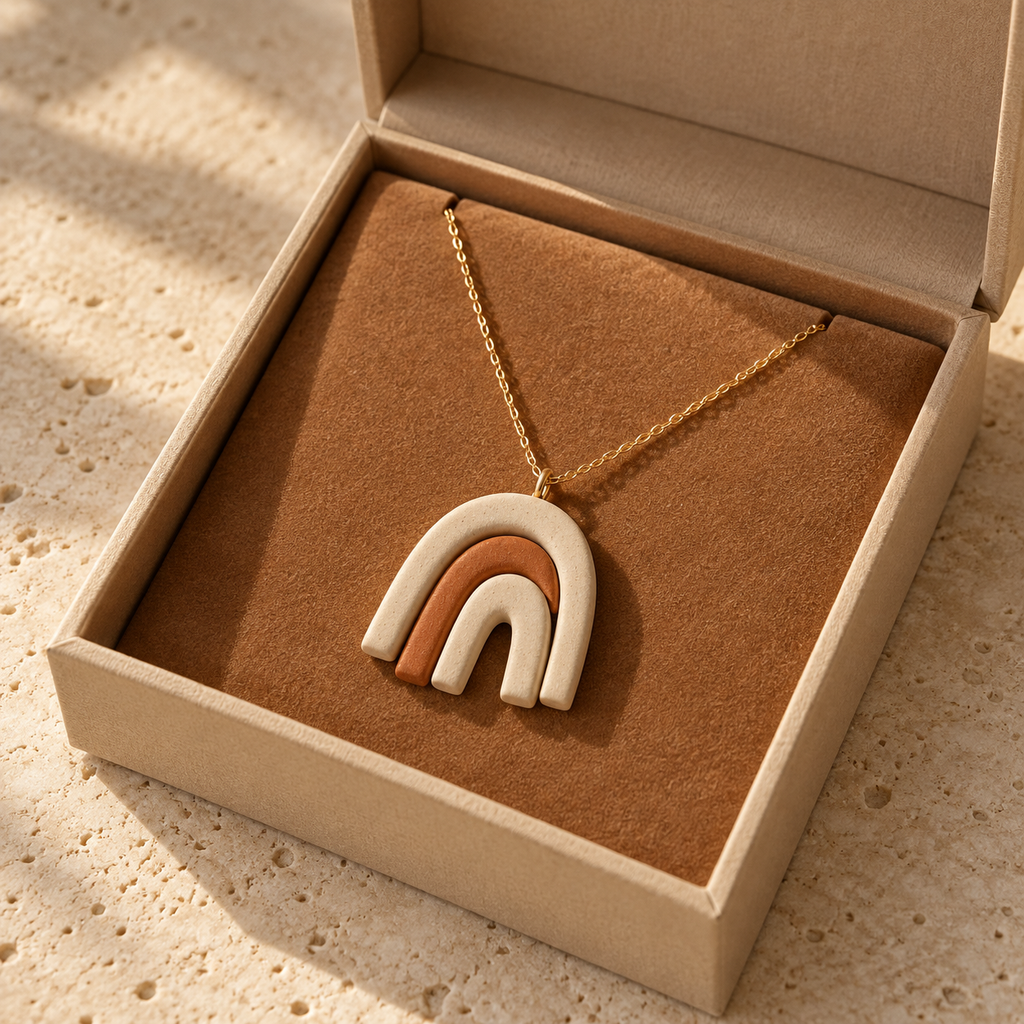 Boho Rainbow Arch Pendant Necklace – Earthy Elegance & Minimalist Charm