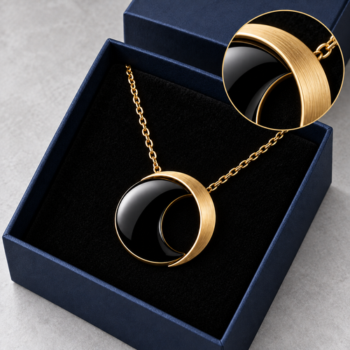 Black Onyx Crescent Moon Necklace – Timeless Elegance & Celestial Beauty