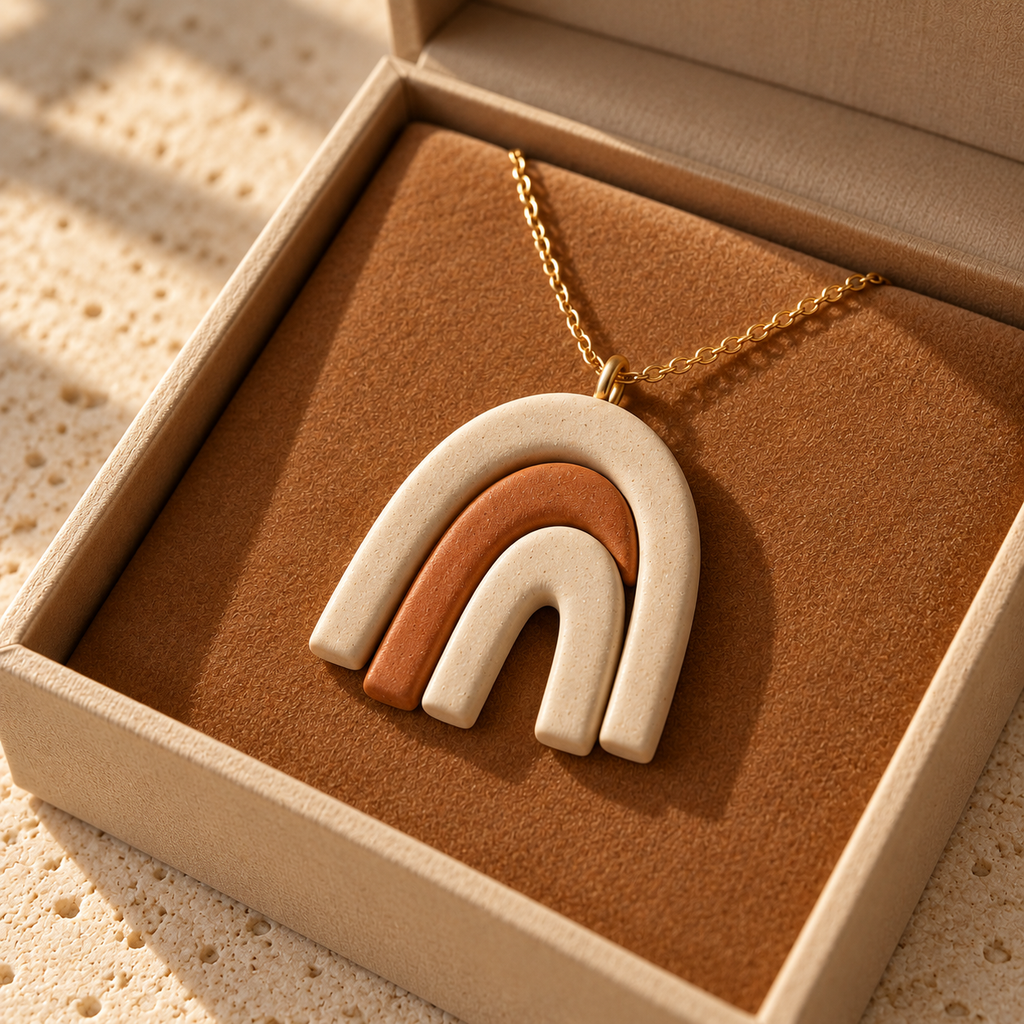 Boho Rainbow Arch Pendant Necklace – Earthy Elegance & Minimalist Charm