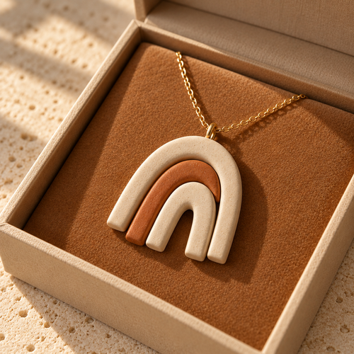 Boho Rainbow Arch Pendant Necklace – Earthy Elegance & Minimalist Charm